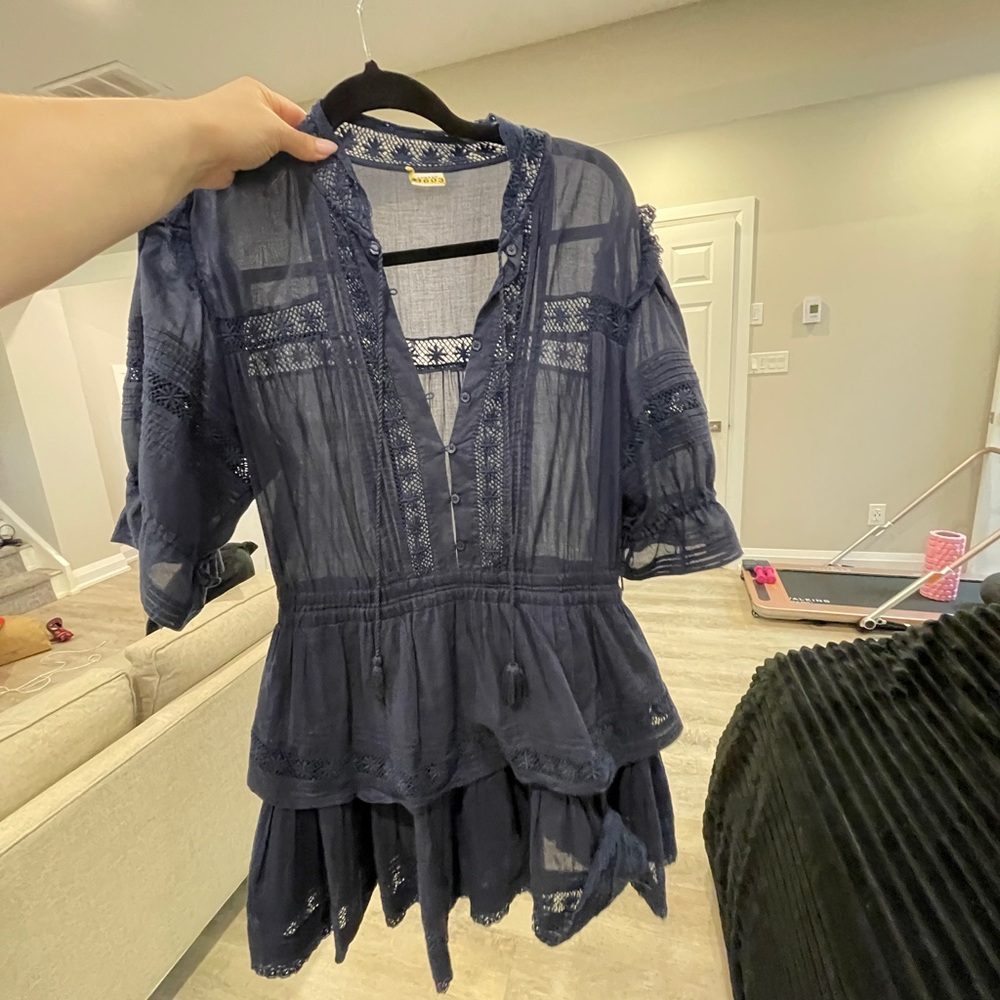 Sunday Best Blue Peplum Blouse with Mandarin Collar